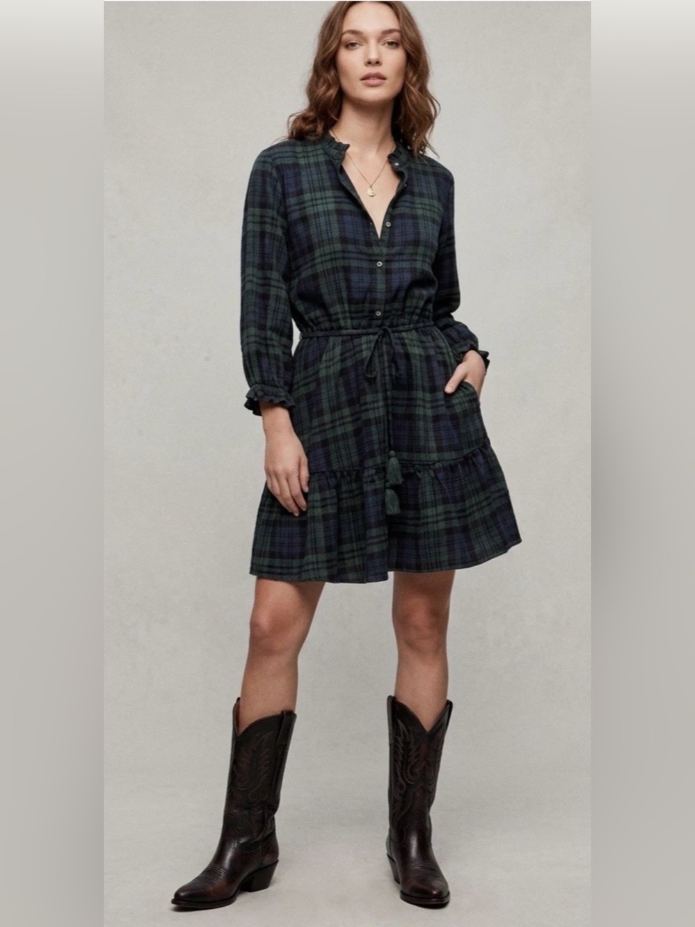 Simply Southern Plaid Tassel Tiered Dress XL